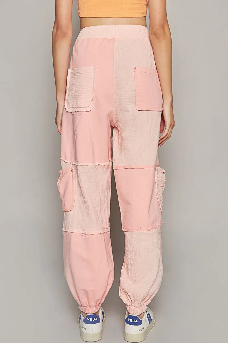 POL Drawstring Pocketed Contrast Jogger Pants OutfitFlow