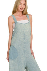 Zenana Double Gauze Washed Wide Leg Overalls OutfitFlow