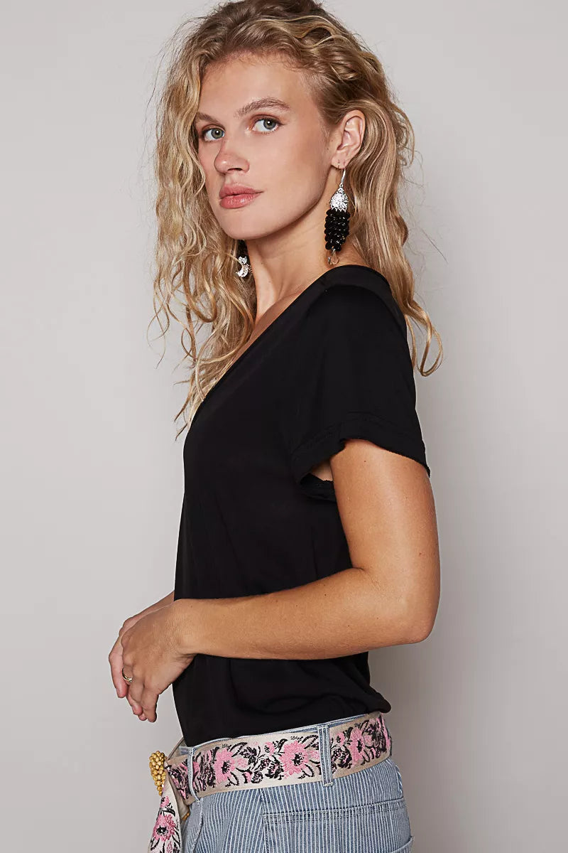 POL Basic V-Neck Short Sleeve T-Shirt OutfitFlow