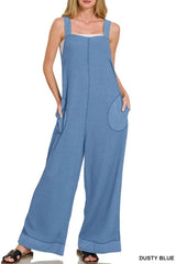 Zenana Knit Waffle Wide Leg Overalls OutfitFlow