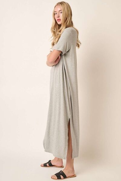 Mittoshop Side Slit Round Neck Short Sleeve Dress OutfitFlow