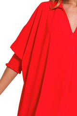 Zenana Airflow Collar Tee with Smocked Sleeve Band Top OutfitFlow