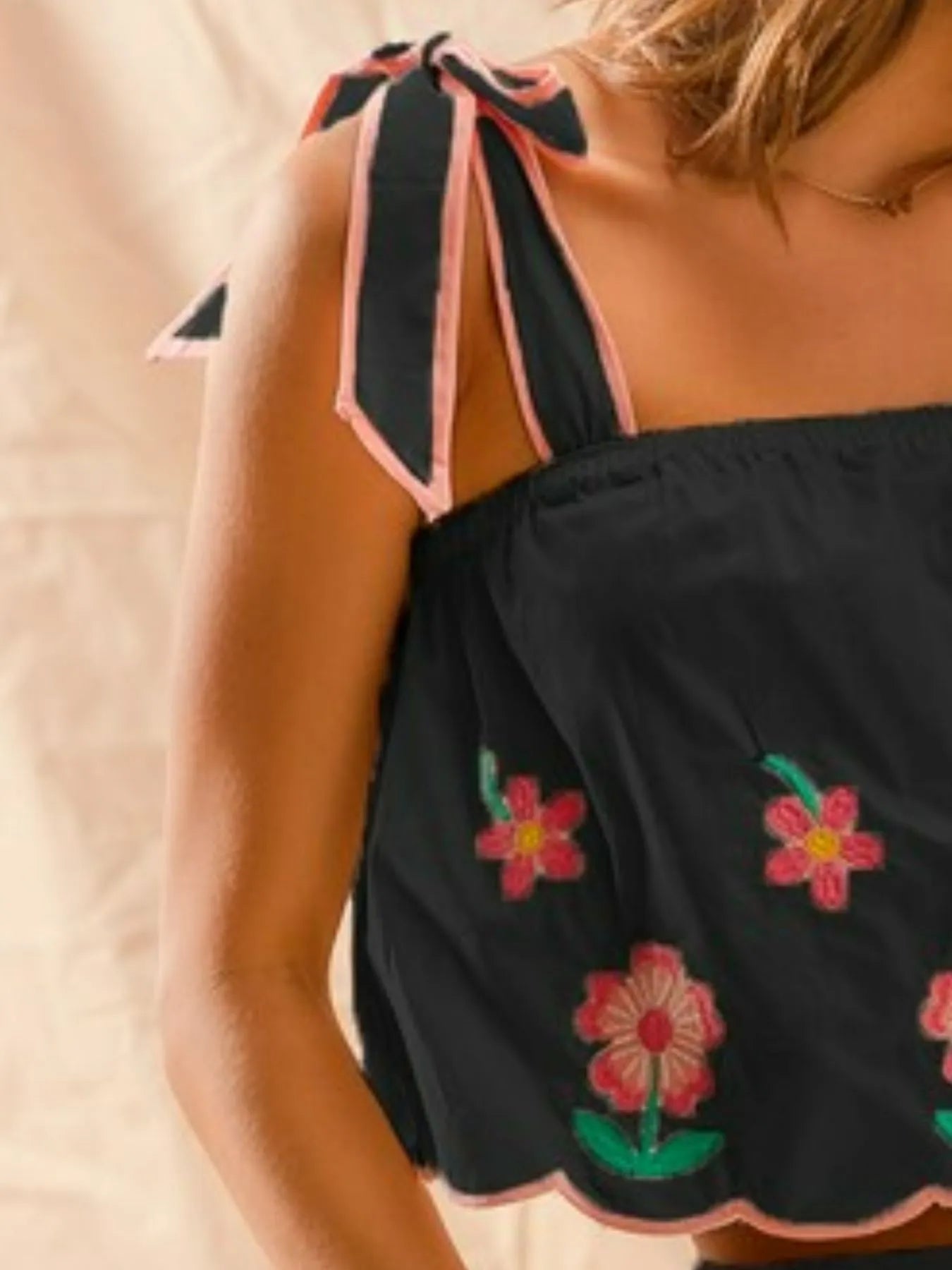 SO ME Flower Embroidered Tank Top and Shorts Set OutfitFlow