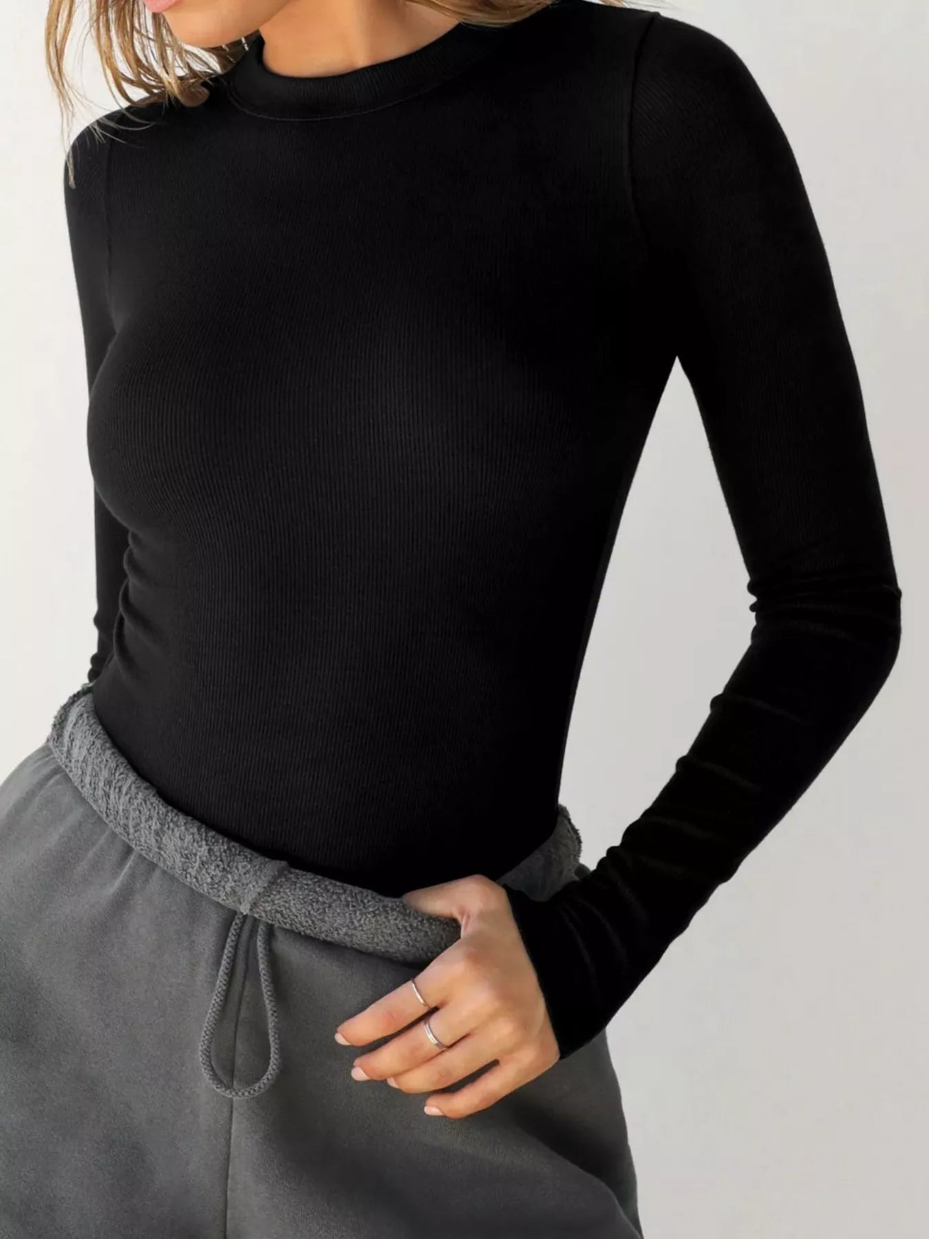 Long Sleeve Crop T-Shirt with Ribbed Texture Trendsi