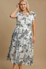 Umgee Full Size Two Tone Landscape Print Midi Dress Plus Size OutfitFlow