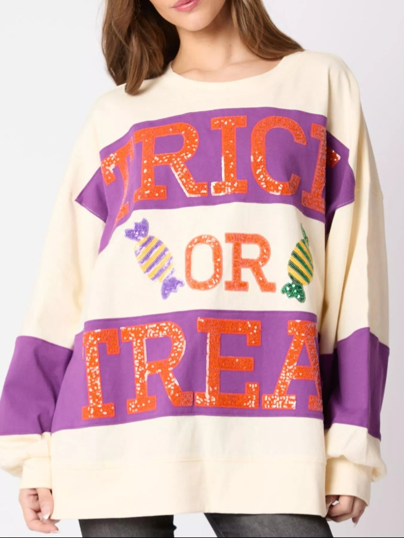 Halloween Trick Or Treat Sequin Sweatshirt OutfitFlow
