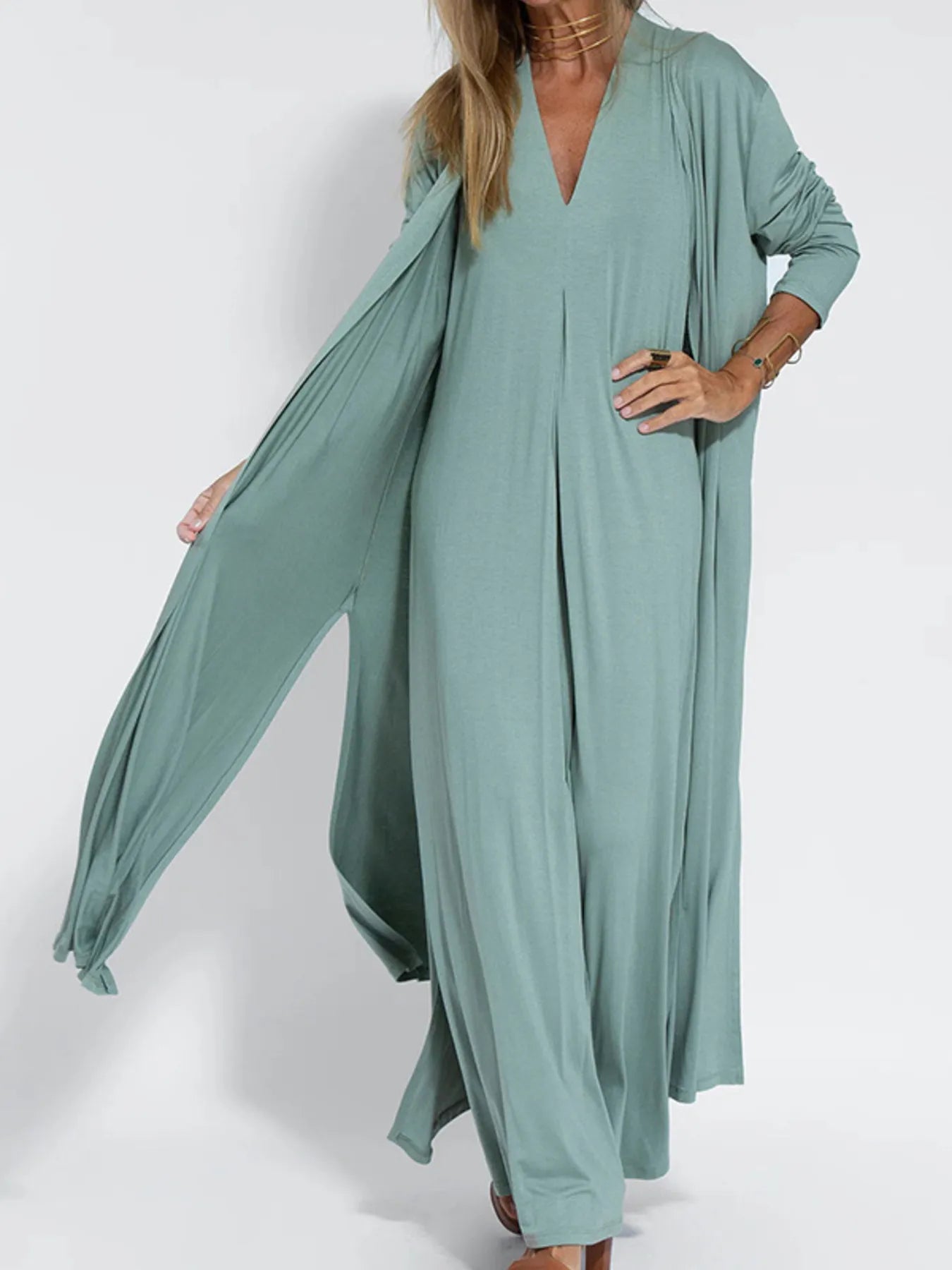 Full Size V-Neck Sleeveless Maxi Dress with Slit Plus Size OutfitFlow