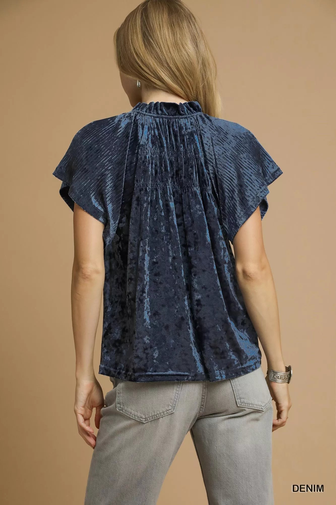 Umgee Crushed Velvet Pleated Blouse Trendsi