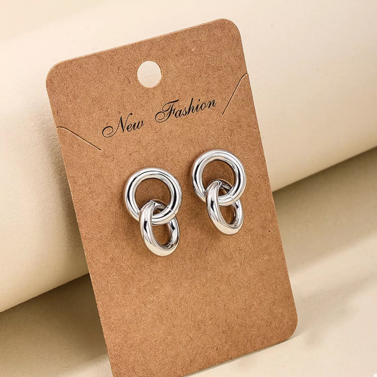 Interlocked Chain Link Stud Earrings Silver onesize OutfitFlow