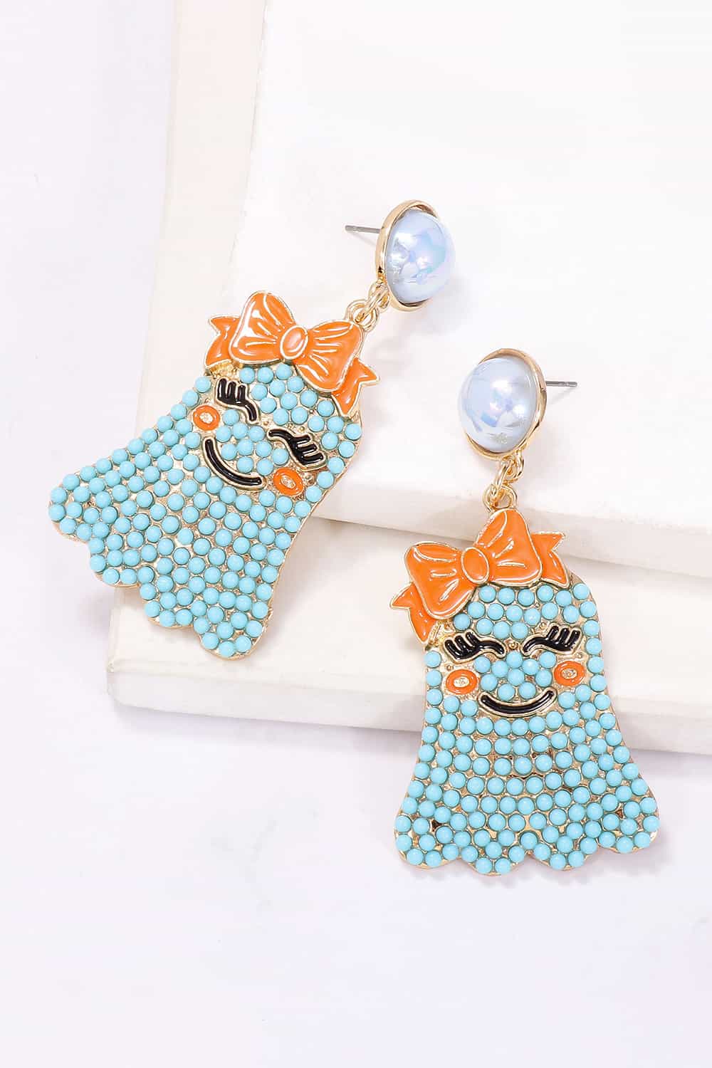 Smiling Ghost Shape Synthetic Pearl Earrings OutfitFlow