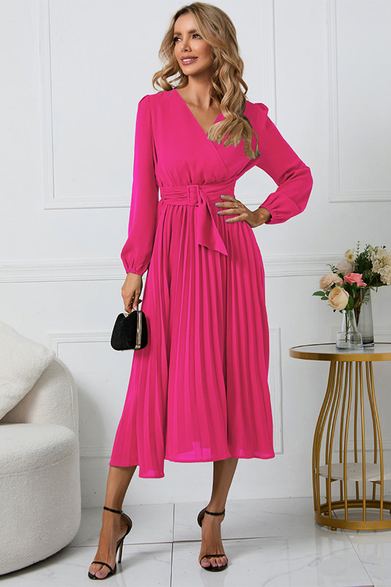 Outfit Flow - V-Neck Long Sleeve Tie Waist Midi Dress