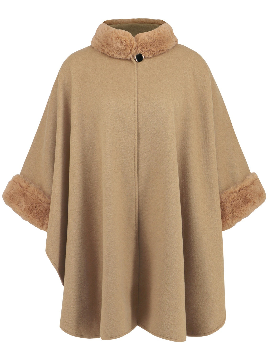 Outfit Flow - Fuzzy Trim Long Sleeve Poncho