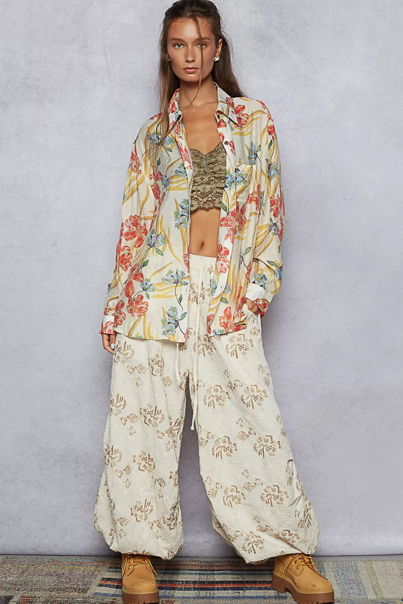 POL Floral Print Button Down Long Sleeve Shirt OutfitFlow