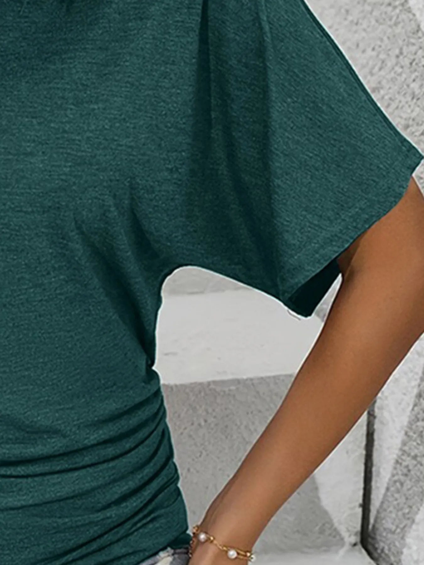 Ruched Side Round Neck T-Shirt OutfitFlow