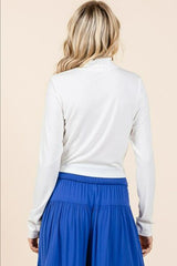 Mittoshop Mock Neck Rib Knit Long Sleeve Crop Top OutfitFlow