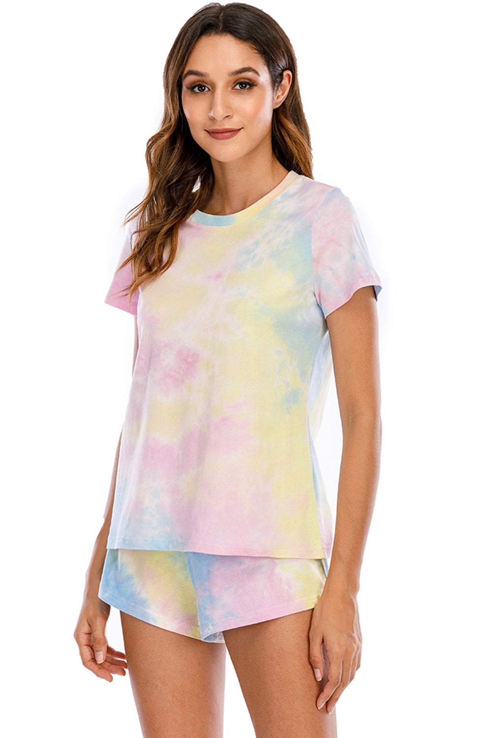 Outfit Flow - Tie-Dye Round Neck Short Sleeve Top and Shorts Lounge Set