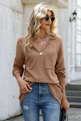 Outfit Flow - Exposed Seam V-Neck Long Sleeve T-Shirt