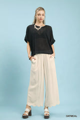 Umgee Linen Blend Scallop Hem Wide Leg Pants OutfitFlow