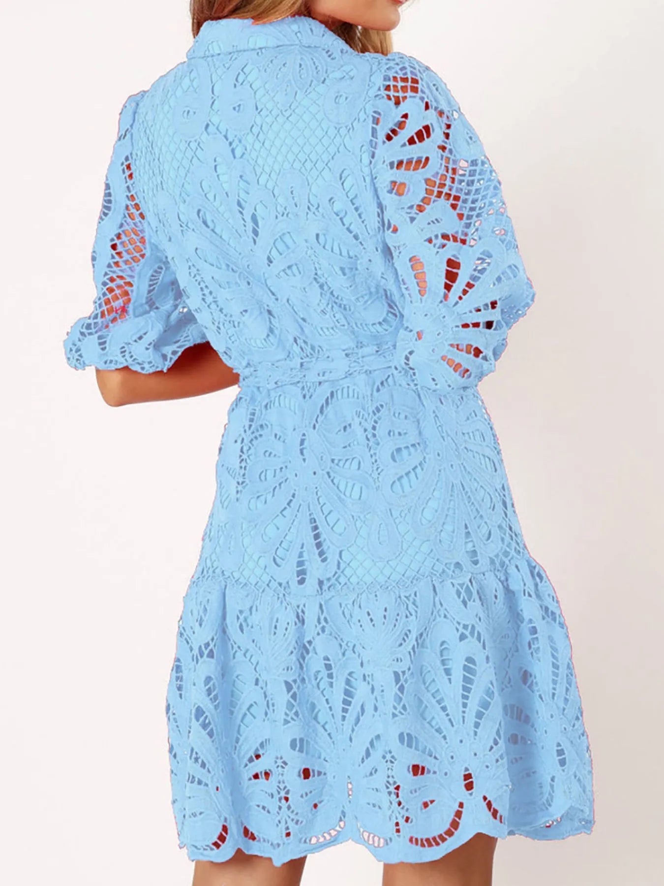 Lace Tie Waist Half Sleeve Dress OutfitFlow