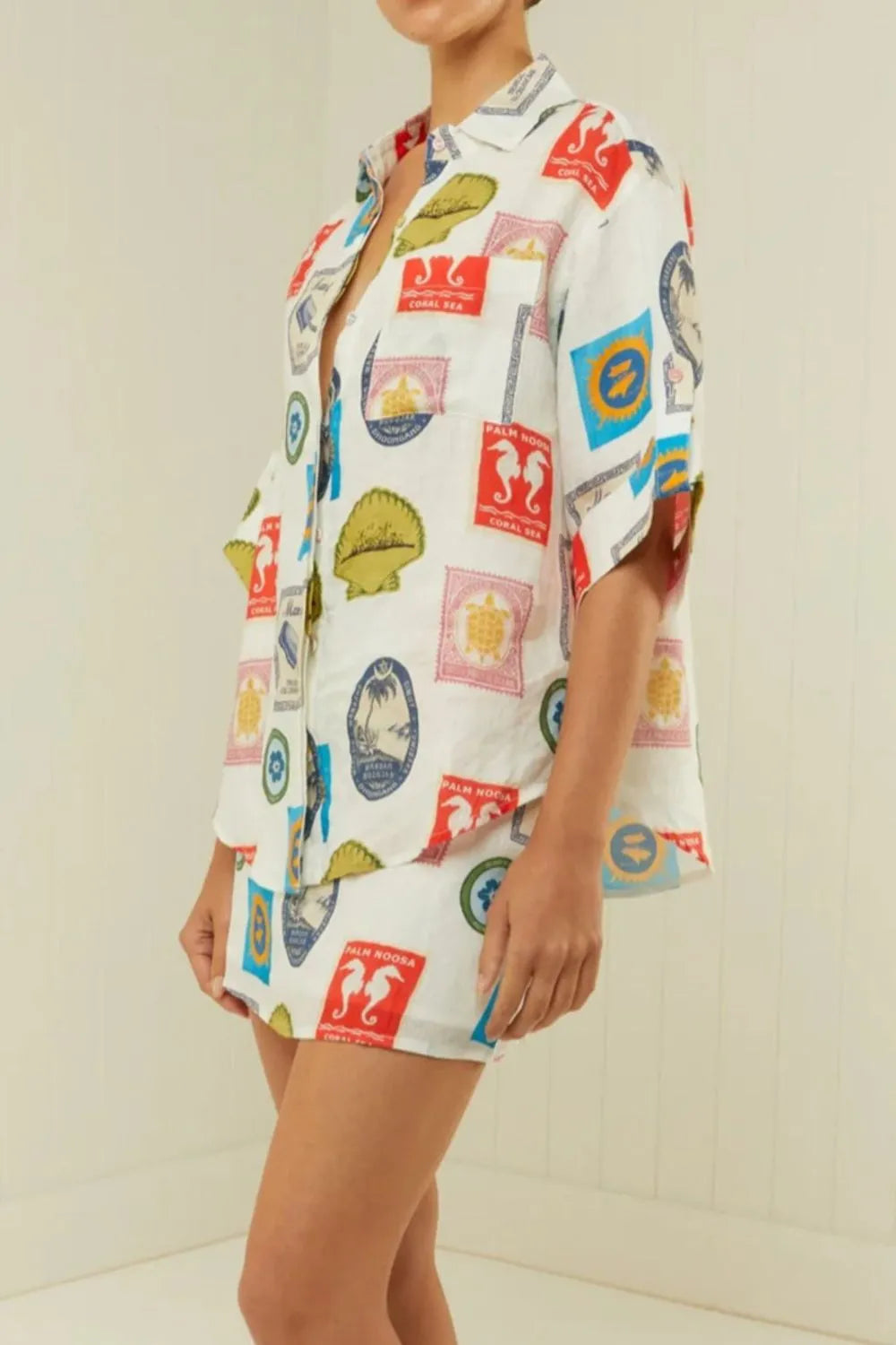 Printed Button Up Shirt and Skirt Set OutfitFlow