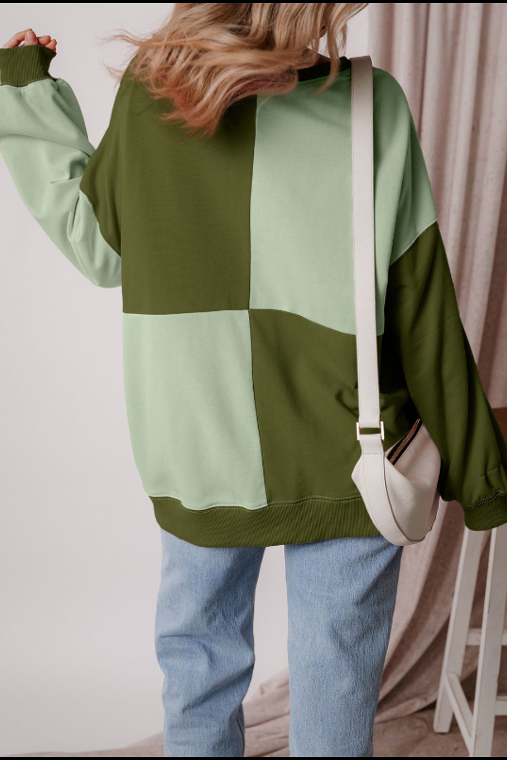 Outfit Flow - Color Block Half Button Long Sleeve Sweatshirt