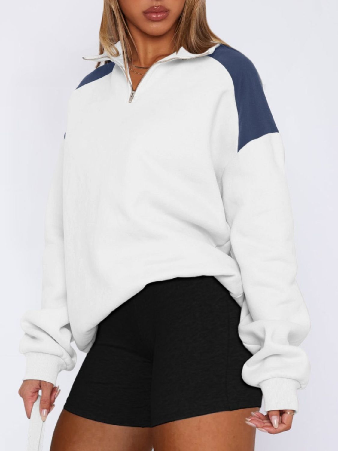 Outfit Flow - Contrast Quarter Zip Long Sleeve Sweatshirt