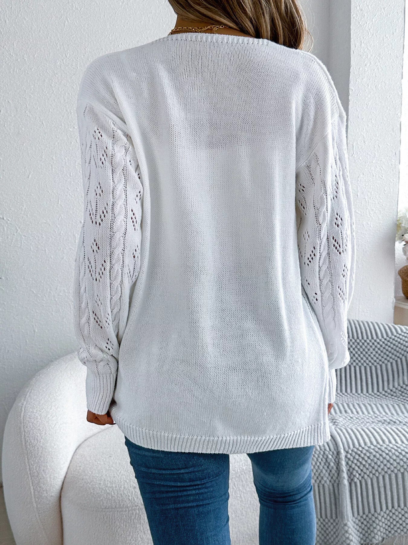 Openwork Open Front Long Sleeve Cardigan OutfitFlow