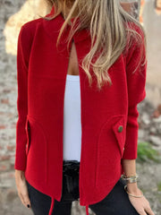 Full Size Textured Knit Zip Up Outerwear Plus Size Red Trendsi