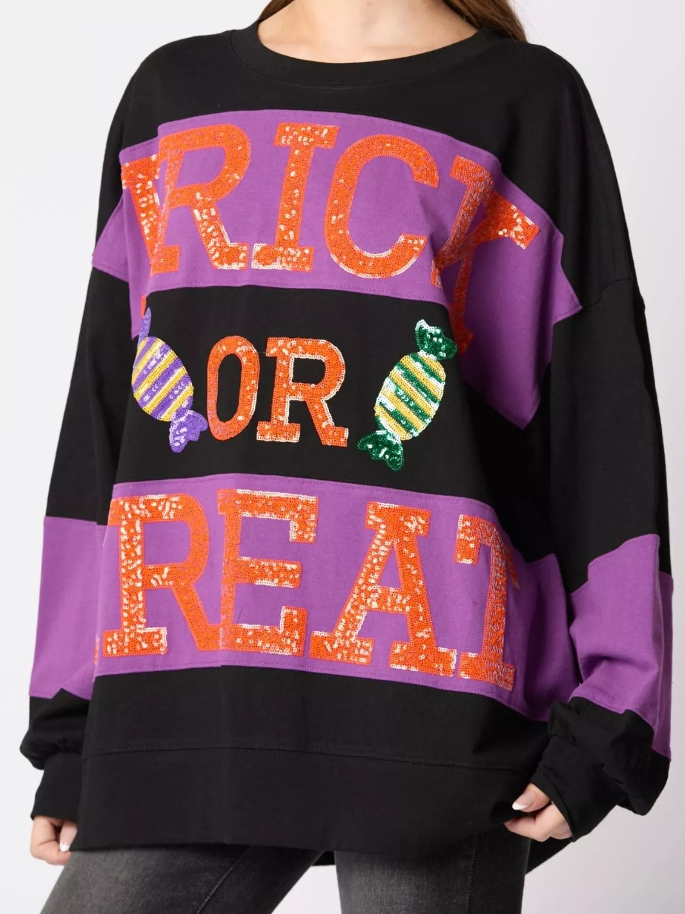 Halloween Trick Or Treat Sequin Sweatshirt OutfitFlow