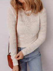 Sheer Lace Long Sleeve Cropped Top OutfitFlow