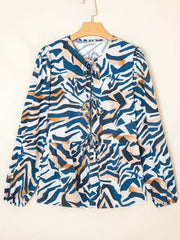 Zebra Print Tied Front Puff Sleeve Top OutfitFlow
