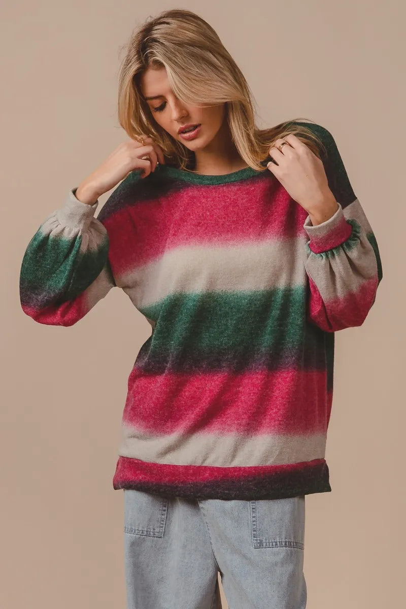 BiBi Striped Gradation Print Knit Top Trendsi