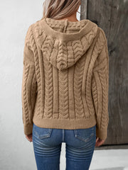 Cable-Knit Long Sleeve Hooded Sweater Trendsi