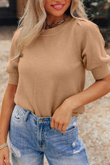 Knit Short Puff Sleeve Sweater OutfitFlow