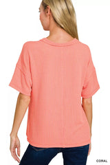 Zenana Raised Rib Exposed Seam Short Sleeve Top OutfitFlow