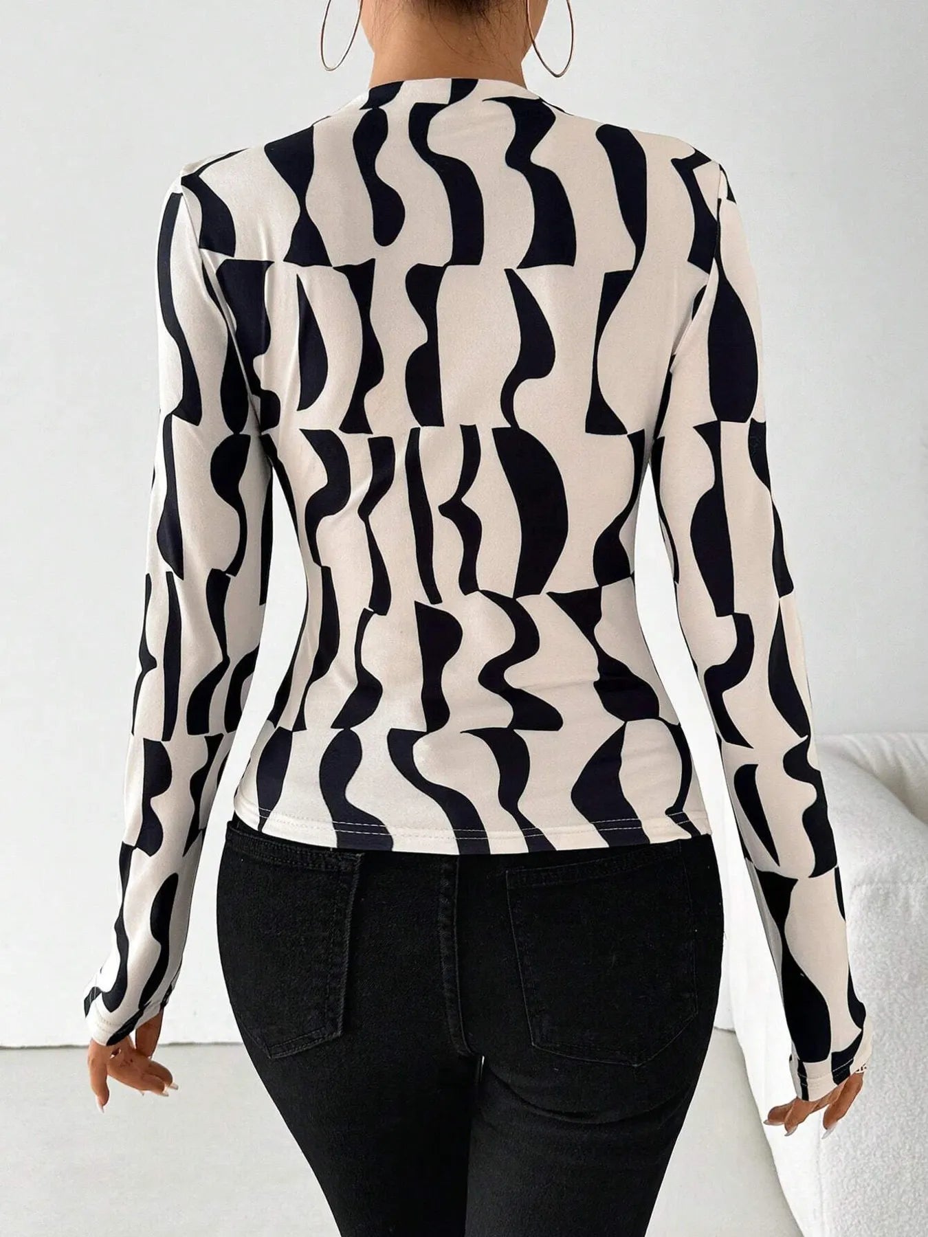 Printed Long Sleeve Blouse OutfitFlow