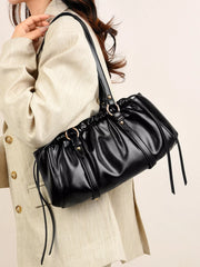 Ruched Leather Shoulder Bag OutfitFlow