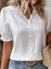 Full Size Lace Detail V-Neck Blouse Plus Size OutfitFlow