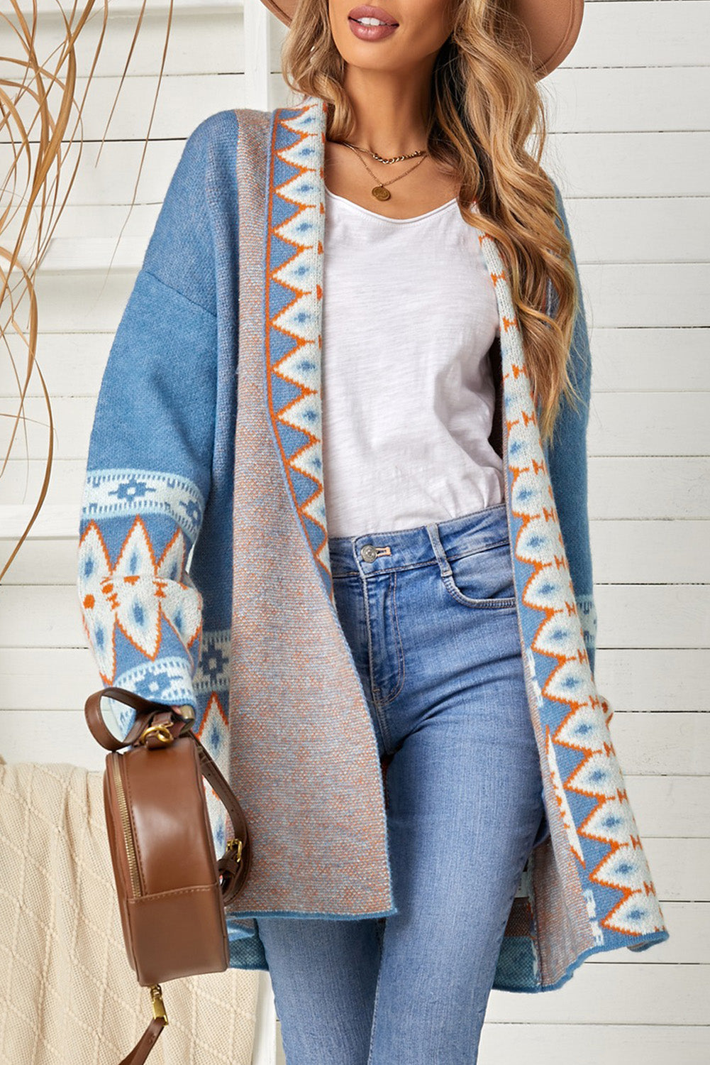 Outfit Flow - Geometric Open Front Long Sleeve Cardigan