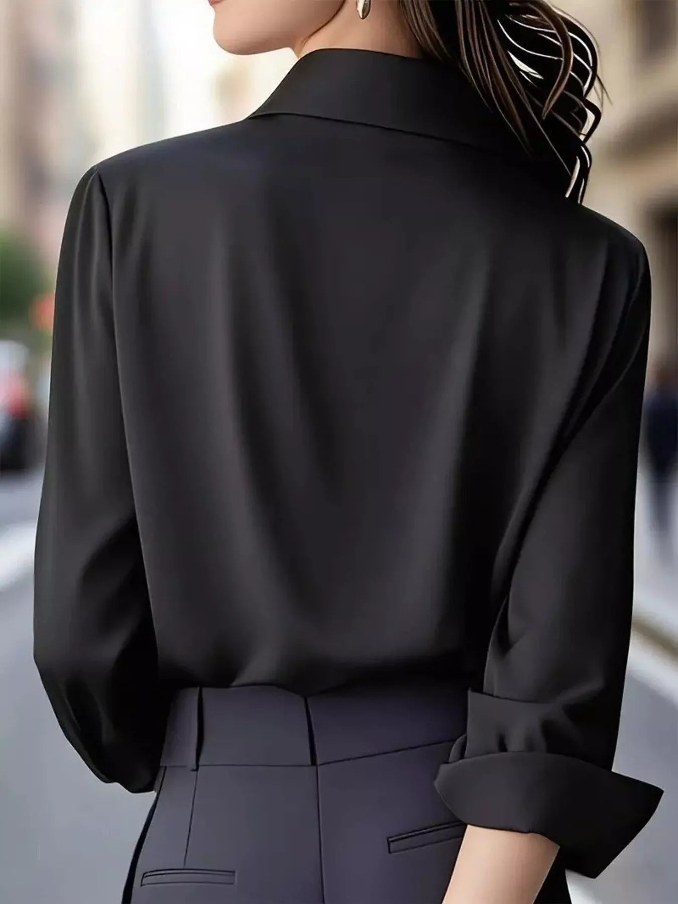 Button Down Collared Neck Long Sleeve Shirt OutfitFlow