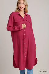 Umgee Cotton Gauze Button Down Shirt Dress UMG-RUBY Trendsi