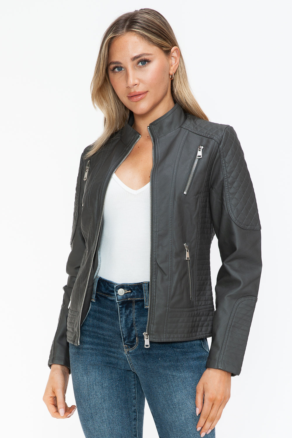 Outfit Flow - Snobbish Faux Leather Zip Up Mock Neck Jacket