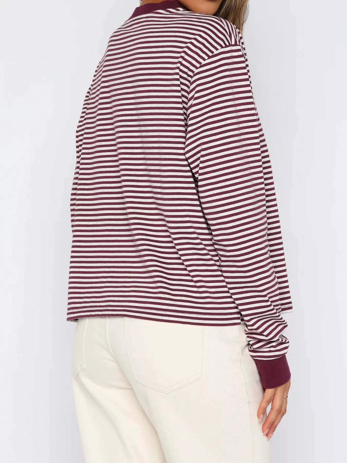Striped Oversized Round Neck Sweatshirt OutfitFlow