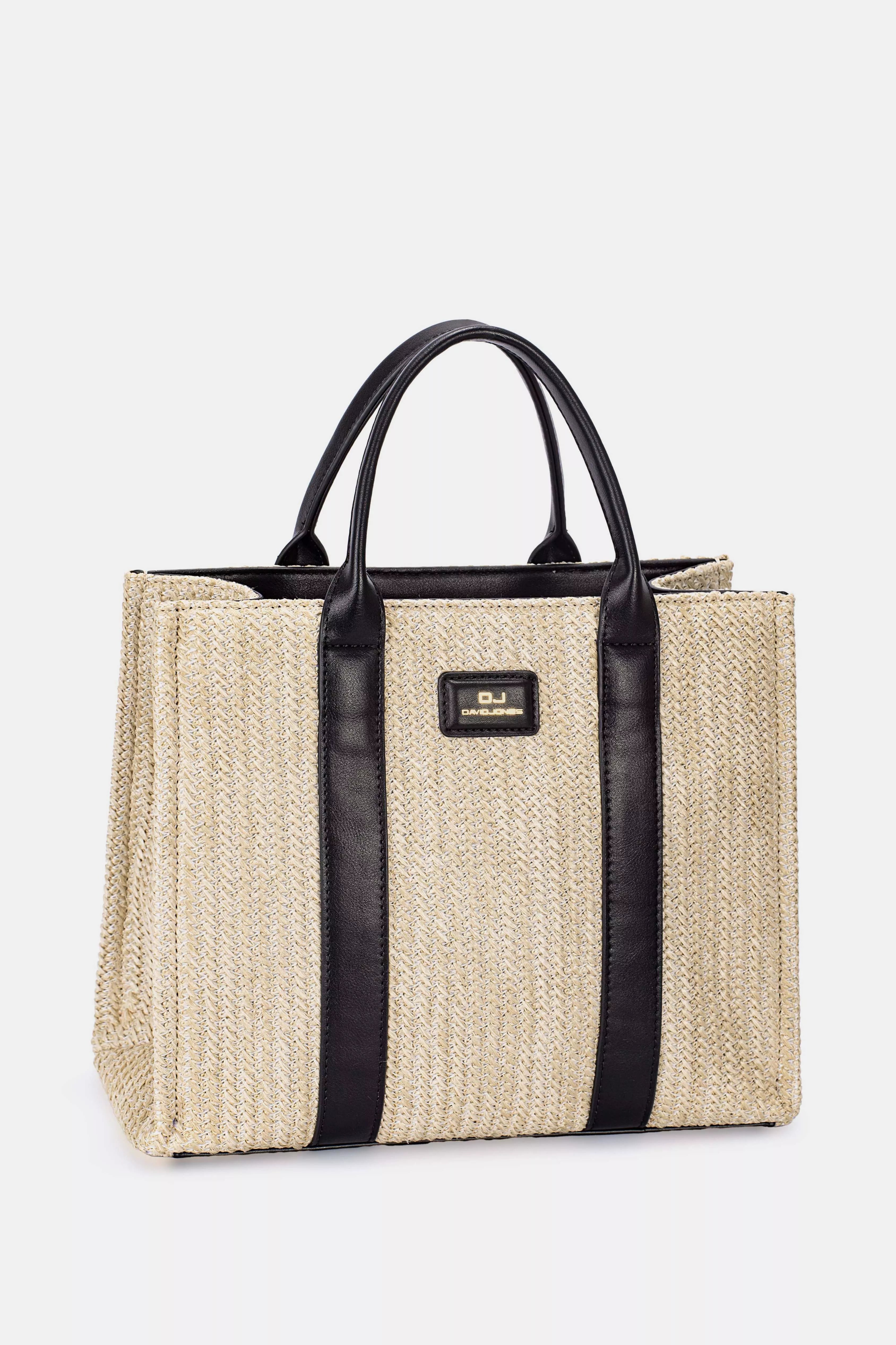 David Jones Square Woven Tote Handbag Black One Size Trendsi