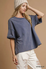 Umgee Mineral Wash Round Neck Top OutfitFlow