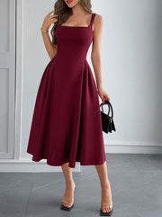 Square Neck Wide Strap Midi Dress OutfitFlow
