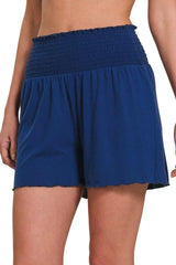 Zenana Elastic Waist Smocked Shorts OutfitFlow