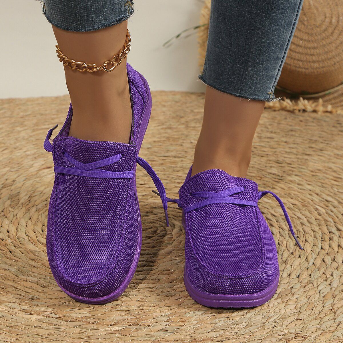 Lace Up Round Toe Slip-Ons