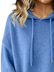 Drawstring Long Sleeve Hooded Sweater Trendsi