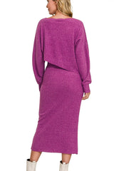 Zenana Ribbed Asymmetric Hem and Sleeve Top & Skirt Set OutfitFlow